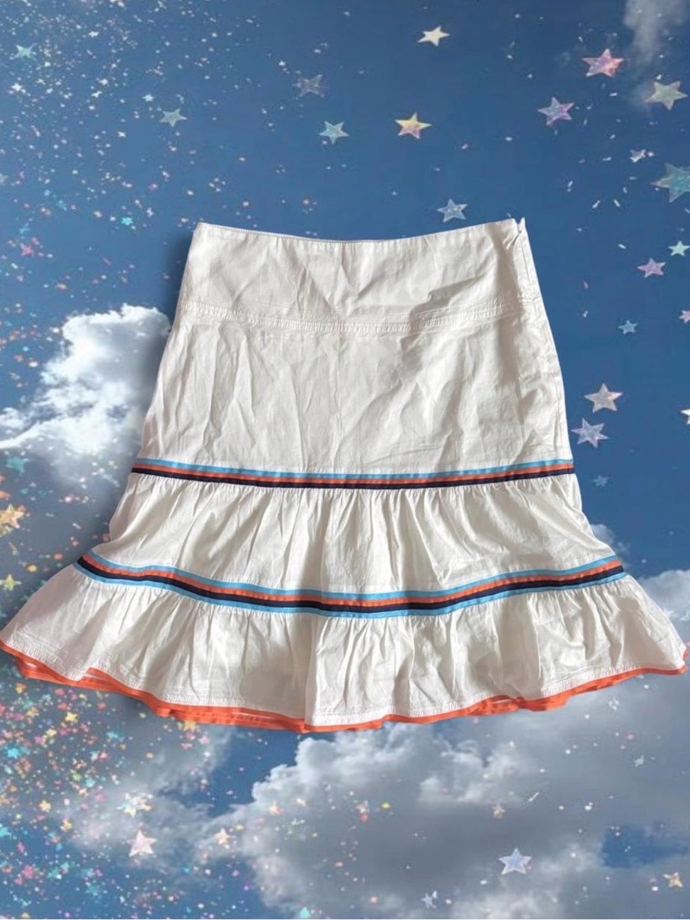 American Eagle Outfitters Ivory Tiered Skirt Cotton Stripe Coquette Cottage